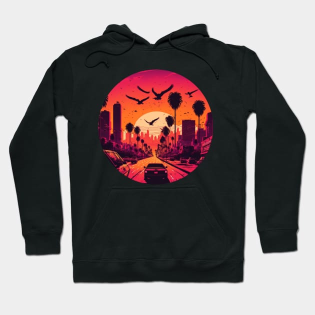 hotline miami Los Angeles cityscape at golden hour Hoodie by kakamona